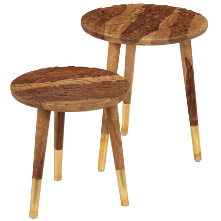 Ensemble 2 table basse ronde en bois sculpté 106 €