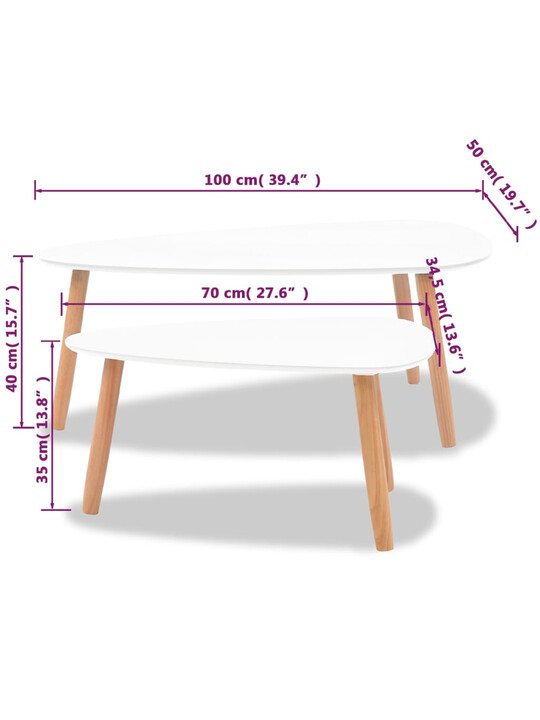 Ensemble 2 table basse blanche et bois 110 €